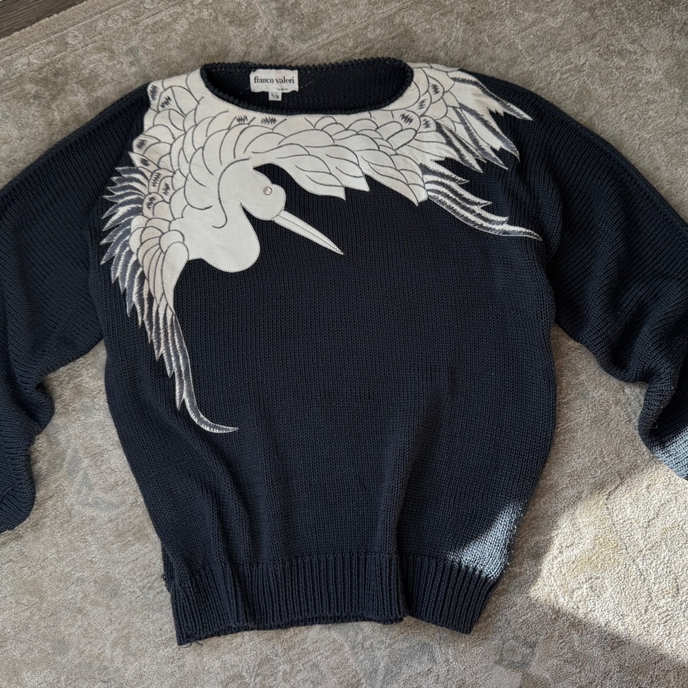 Vintage 90s Cranes Appliqué Franco Veleri Sweater